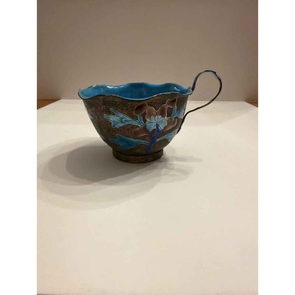 Antique Chinese Export Enameled Copper Miniature Tea Cup Floral Design